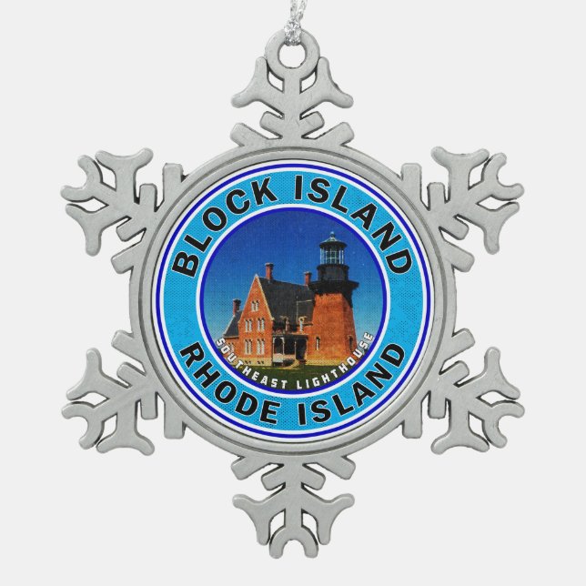 Block Island Rhode Island Südöstliches Leuchtturm Schneeflocken Zinn-Ornament (Vorderseite)