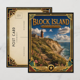 Block Island Rhode Island Vintage Art Deco Golden Postkarte