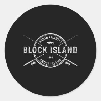 Block Island Ri Vintage gekreuzte Angelruten  Runder Aufkleber