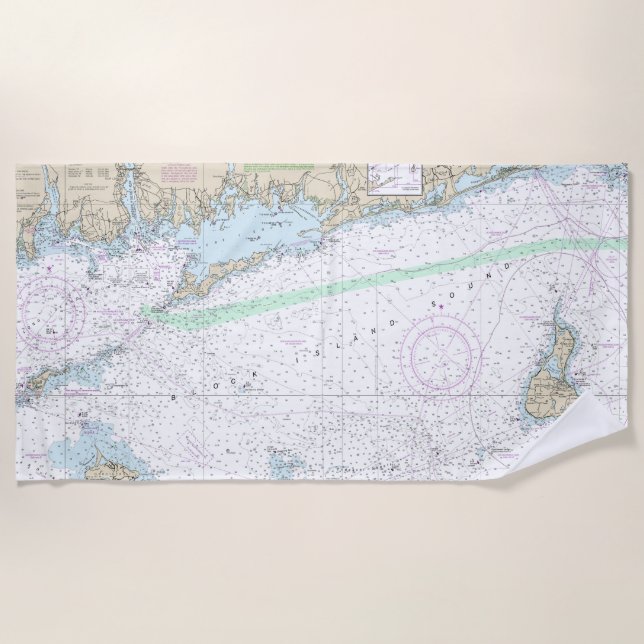 Block Island Sound and Approach Nautical Chart Strandtuch (Vorderseite)