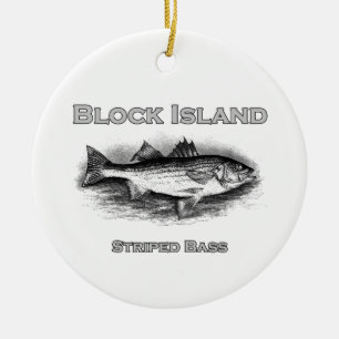 Block Island Vintage gestreifter Bass Logo Keramik Ornament