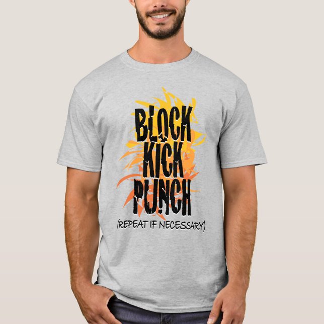 Block Kick Punch Fire Gfx T-Shirt (Vorderseite)