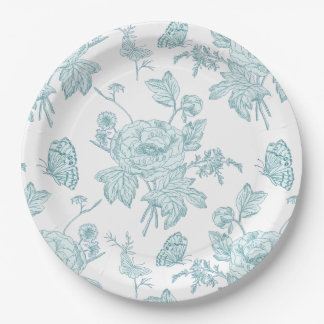 Block Print Aqua Paper Plates Pappteller