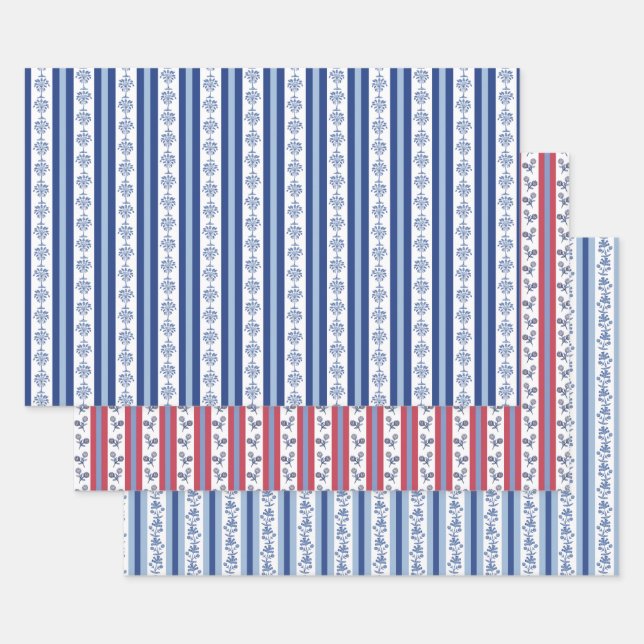 Block Print Botanical Stripes  Geschenkpapier Set (Set)