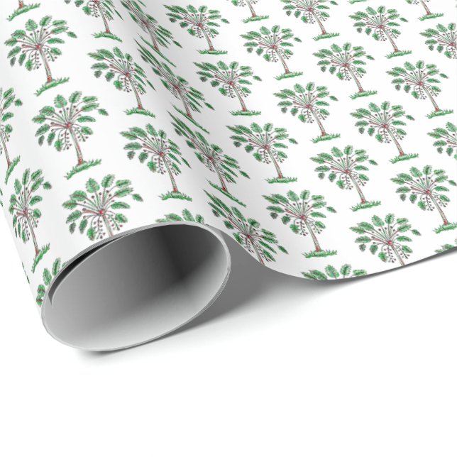 Block Print Christmas Palmetto Wrapping Paper Geschenkpapier (Rolleneckpunkt)