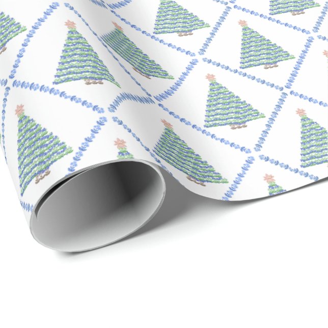 Block Print Flower Christmas Wrapping Paper Geschenkpapier (Rolleneckpunkt)