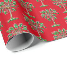 Block Print Palmetto Christmas Wrapping Paper