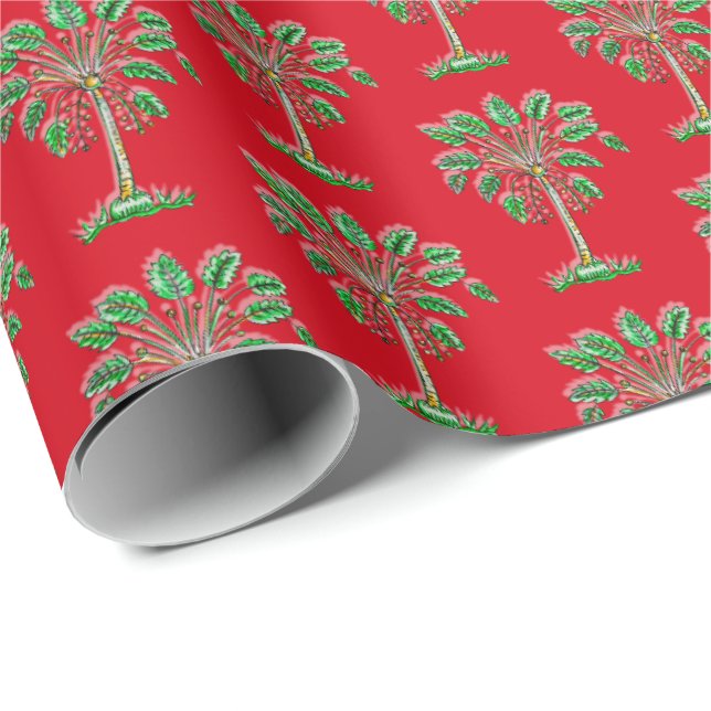 Block Print Palmetto Christmas Wrapping Paper Geschenkpapier (Rolleneckpunkt)