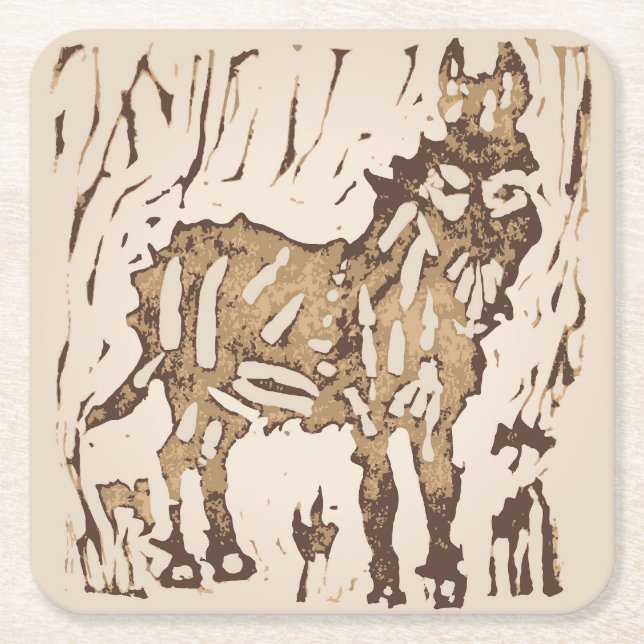 Block Print Sheep Donkey Quilt - brown donkey. Rechteckiger Pappuntersetzer (Vorderseite)
