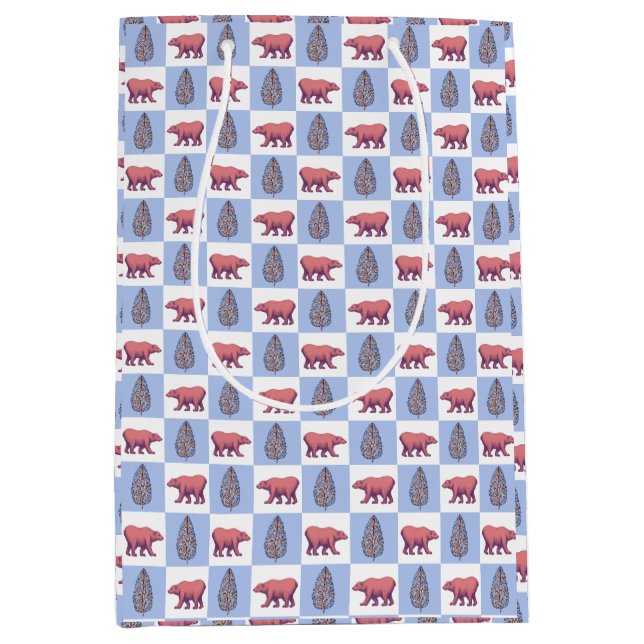 Block Print Topiary & Polar Bears Mittlere Geschenktüte (Vorderseite)