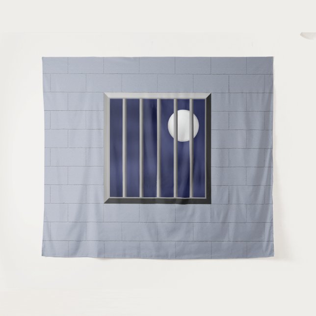 Block Wall Metal Bars Vollmond Hintergrund Hallowe Wandteppich (Vorderseite (Horizontal))