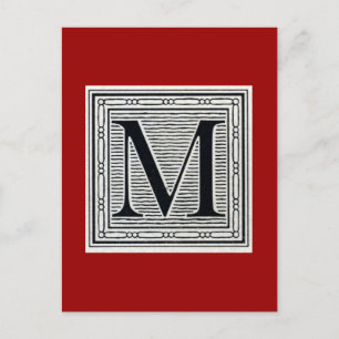 Blockbuchstabe "M" Holzschnitt Initiale Postkarte