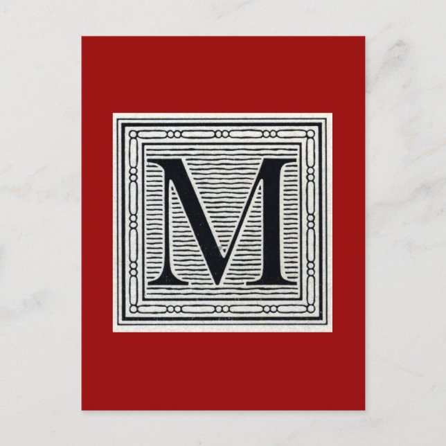 Blockbuchstabe "M" Holzschnitt Initiale Postkarte (Vorderseite)