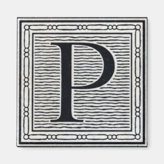 Blockbuchstabe "P" Holzschnitt Initiale Magnet (Vorne)