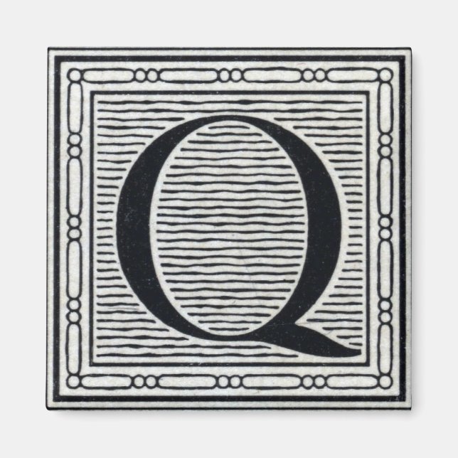 Blockbuchstabe "Q" Holzschnitt Holzblock-Urschrift Magnet (Vorne)