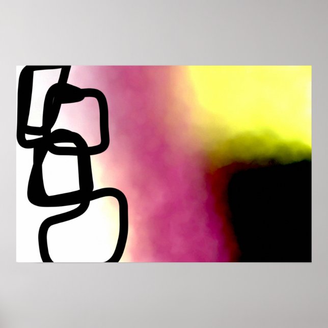 Blockchain: Abstrakt rosa, gelb, schwarz und weiß Poster (Vorne)