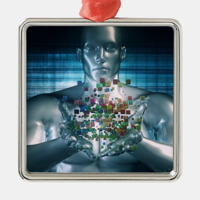 Blockchain Lösungen im Geschäfts-Weltkonzept Silbernes Ornament (Vorne)