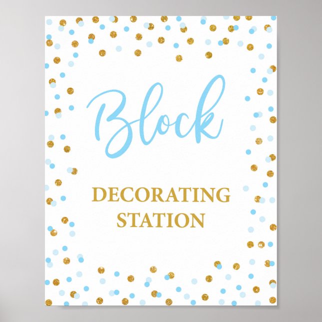 Blockdekorationsstation Babyduschzeichen Poster (Vorne)