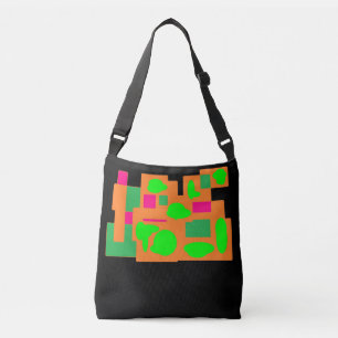 Blockdesign pfirsichgrün und rosa auf schwarz tragetaschen mit langen trägern