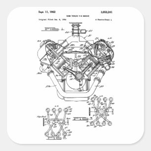 Blockdiagramm des Vintagen Motors - Männerwagen Quadratischer Aufkleber