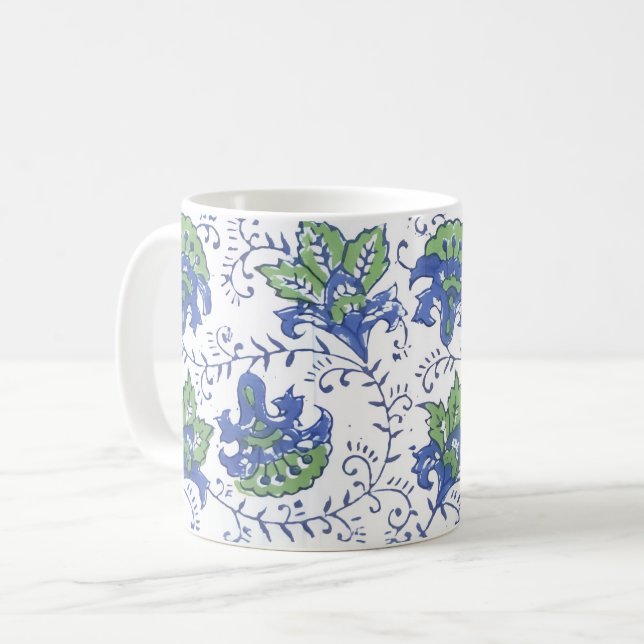 Blockdruck-Blumen-Tasse Kaffeetasse (Vorderseite Links)