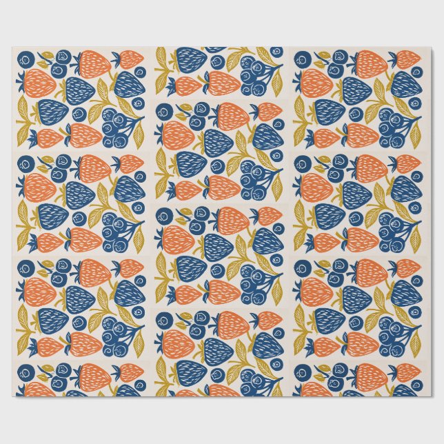 Blockdruck-Fruchtkunst - Retro-Beeren-Botanik Geschenkpapier (Flach)