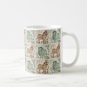 Blockdruck-Schaf-Esel-Quilt - Grün Braun Kaffeetasse