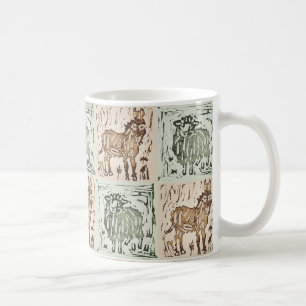 Blockdruck-Schaf-Esel-Quilt - Grün Braun Kaffeetasse