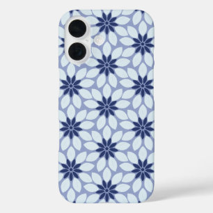 Blockdruckgebundene Blume blau iPhone 16 Hülle