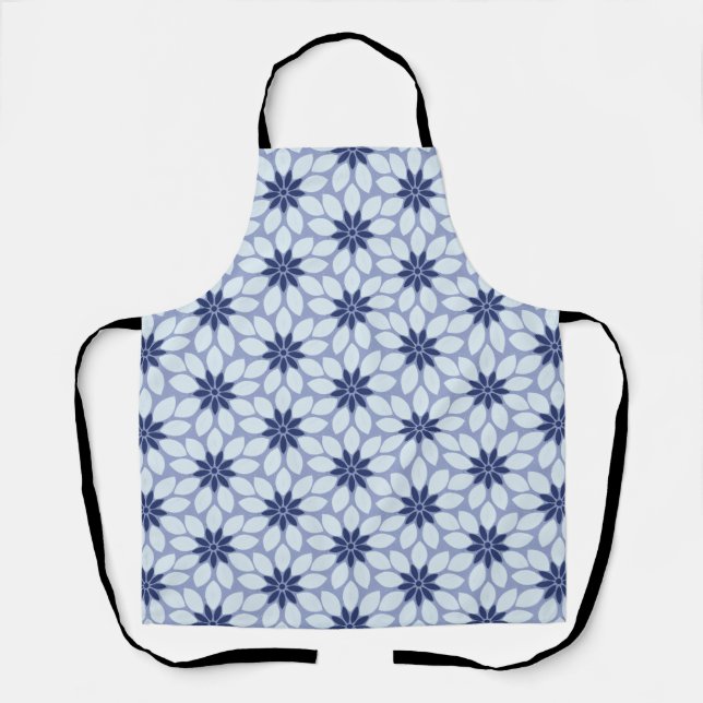 Blockdruckgebundene Blume blau Schürze (Vorderseite)