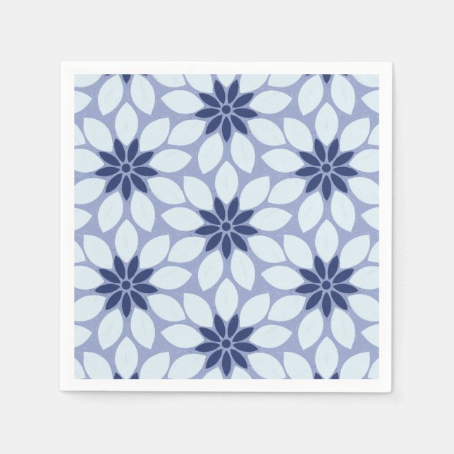 Blockdruckgebundene Blume blau Serviette (Vorderseite)