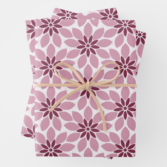 Blockdruckgebundene Blume rosa Geschenkpapier Set (Beispiel)