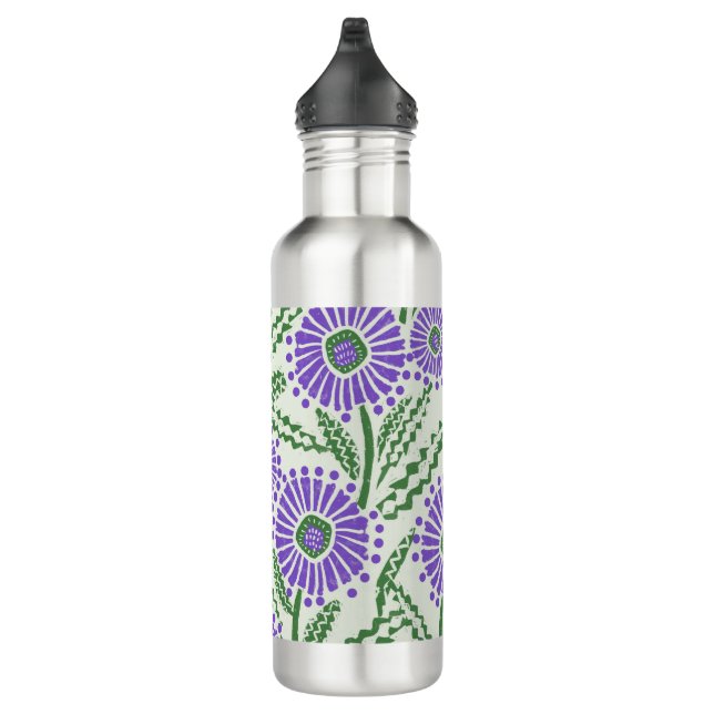 Blockdrucklevene, grün und weiß, floralfarben edelstahlflasche (Rechts)