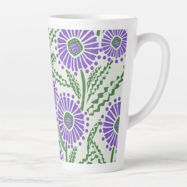 Blockdrucklevene, grün und weiß, floralfarben milchtasse (Rechts)