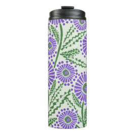 Blockdrucklevene, grün und weiß, floralfarben thermosbecher