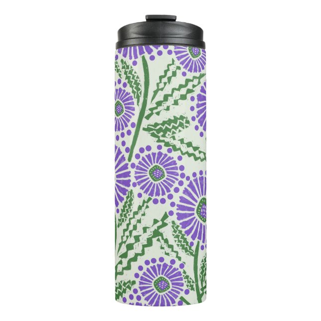 Blockdrucklevene, grün und weiß, floralfarben thermosbecher (Vorderseite)