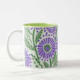 Blockdrucklevene, grün und weiß, floralfarben zweifarbige tasse