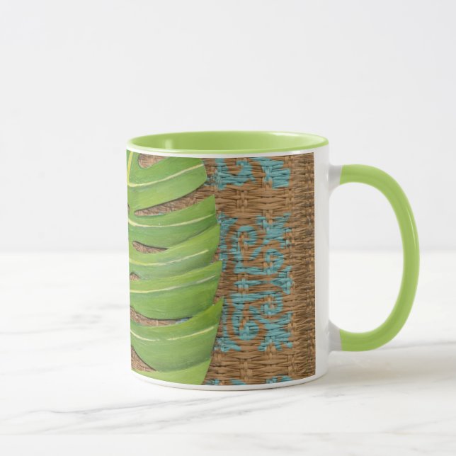 Blockdruckpalme auf Wicker-Hintergrund Tasse (Rechts)