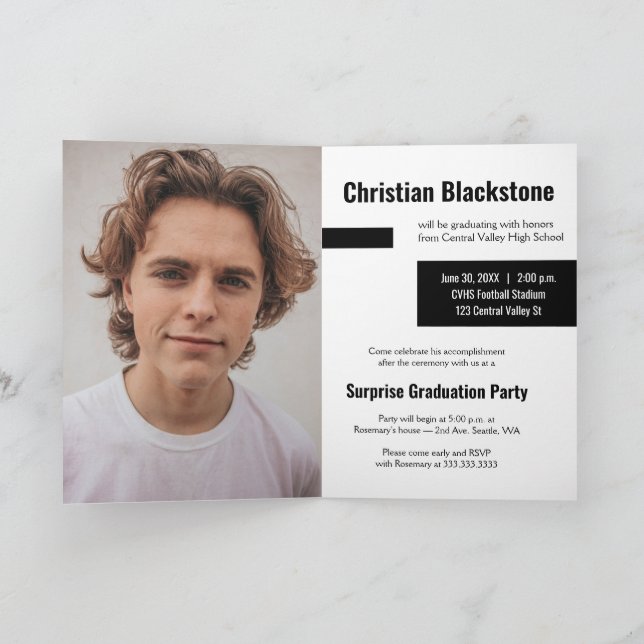 Blöcke aus schwarzem Drei-Foto-Abschluss Einladung (Innenseite)