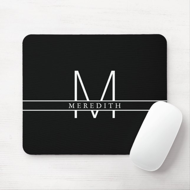 Blockeinsplit Monogramm, Personalisiert schwarz Mousepad (Mit Mouse)