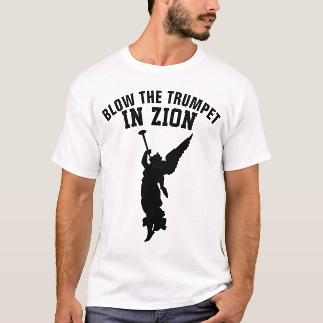 BLÖCKEN SIE DAS TRUMPET IN DER ZION christlich mes T-Shirt (Vorderseite)