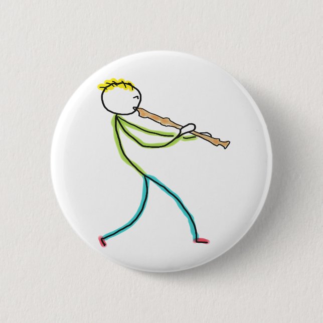 Blockflötenspielender Stickman Button (Vorderseite)
