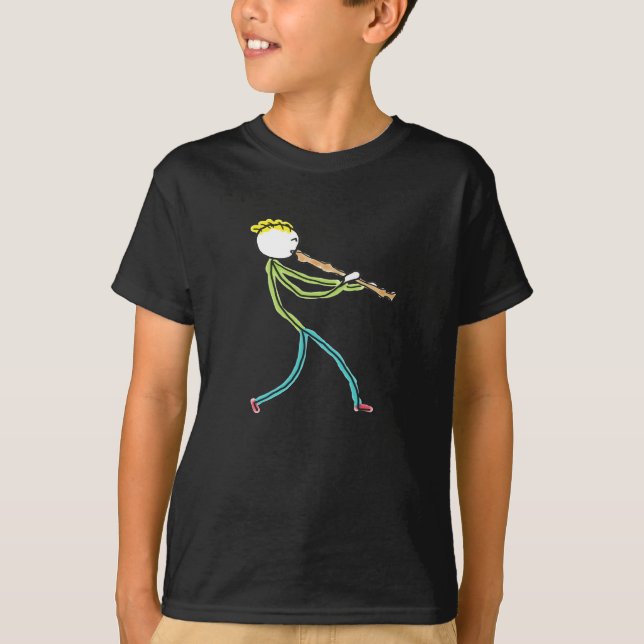 Blockflötenspielender Strichmännchen T-Shirt (Vorderseite)