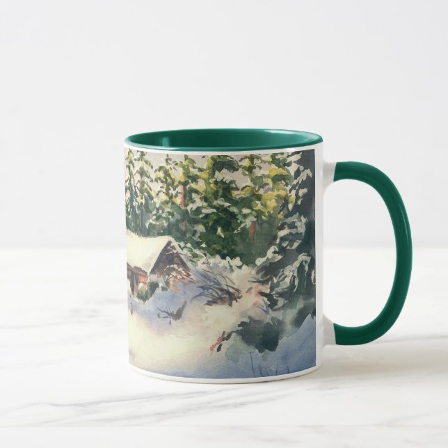 BLOCKHAUS im SCHNEE durch SHARON SHARPE Tasse (Rechts)