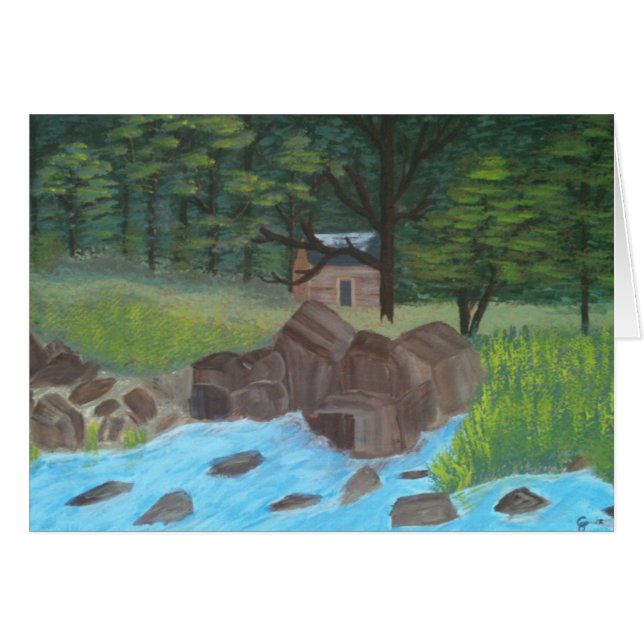 Blockhaus und Bäume (Vorderseite (Horizontal))