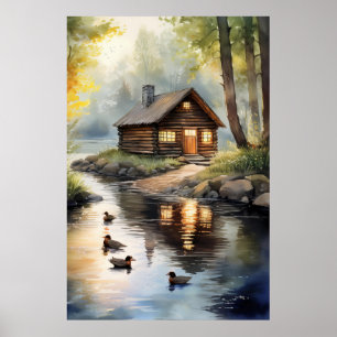 Blockhütte am Fluss 2 Poster