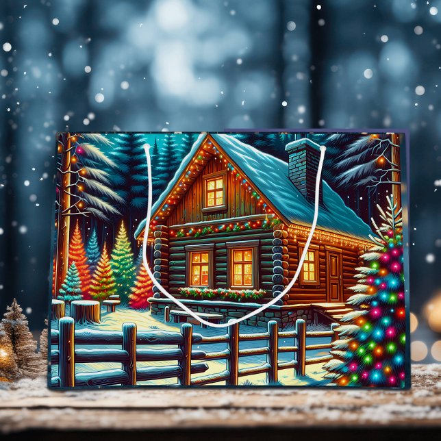 Blockhütte am Heiligabend Große Geschenktüte (Von Creator hochgeladen)