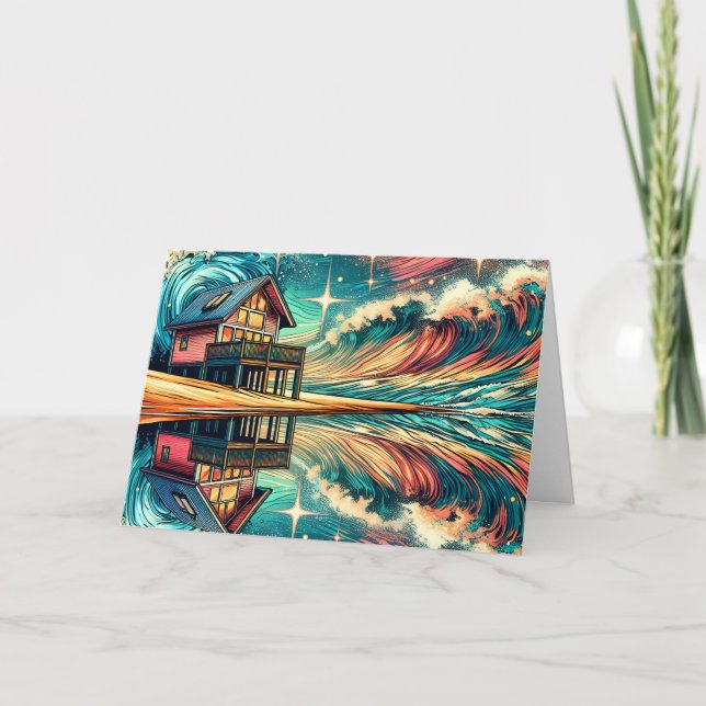 Blockhütte am Strand Ai Art Geburtstag Karte (Vorderseite)