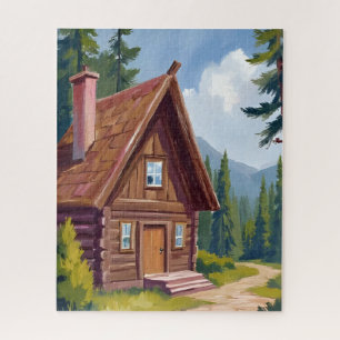 Blockhütte Cottage Berglandschaft Puzzle