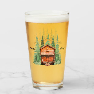 Blockhütte mit Evergreen Trees Glas